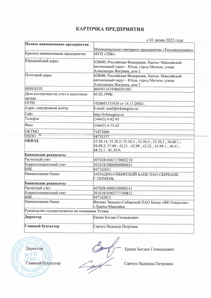 Карточка предприятия ооо образец 2022 год